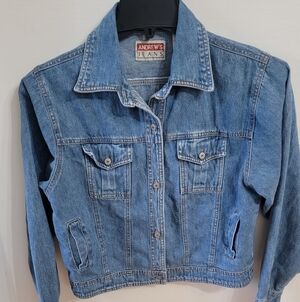 ANDREW'S JEANS Women's Blue Denim Jacket. Size L.